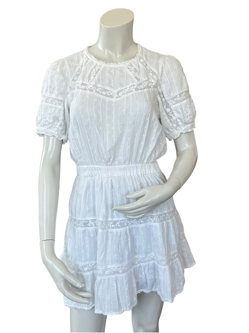 Zara White Fit & Flare Cap Short Sleeve Cotton Swiss Dot Mini Dress Size Small